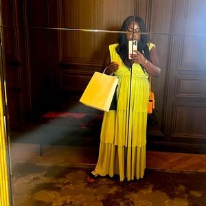 Chartreuse Plisse  Maxi Dress